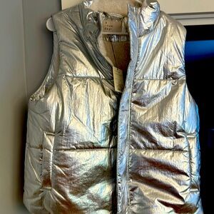 A new day, NWT, L silver foil puffer vest fleece lined